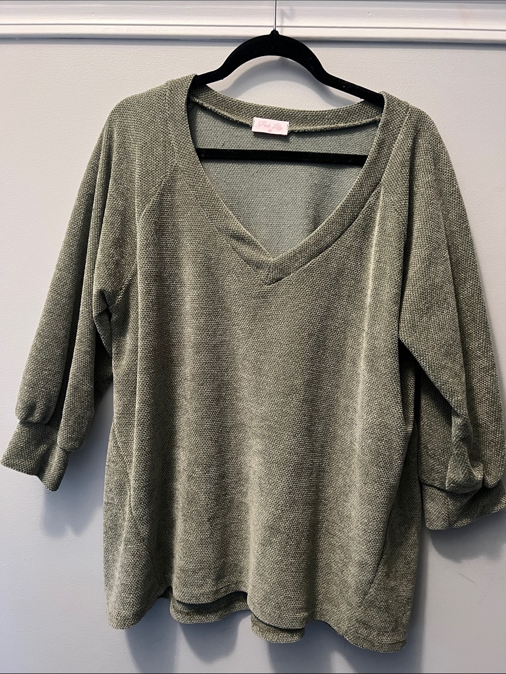 Pink Lily Olive V-Neck Knit Pullover
